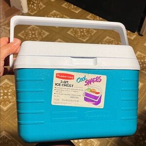 90's vintage Teal and White Portable Cooler with Top Handle